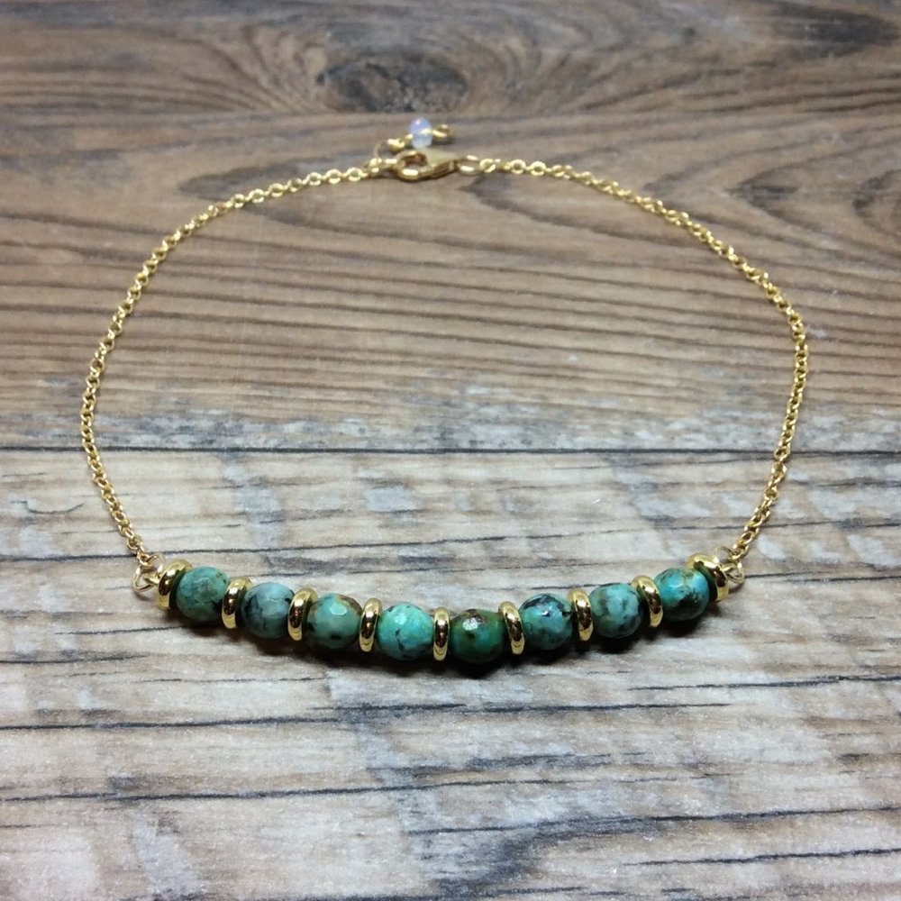 African Turquoise anklet, 14k Gold filled, healing jewelry, crystal jewelry